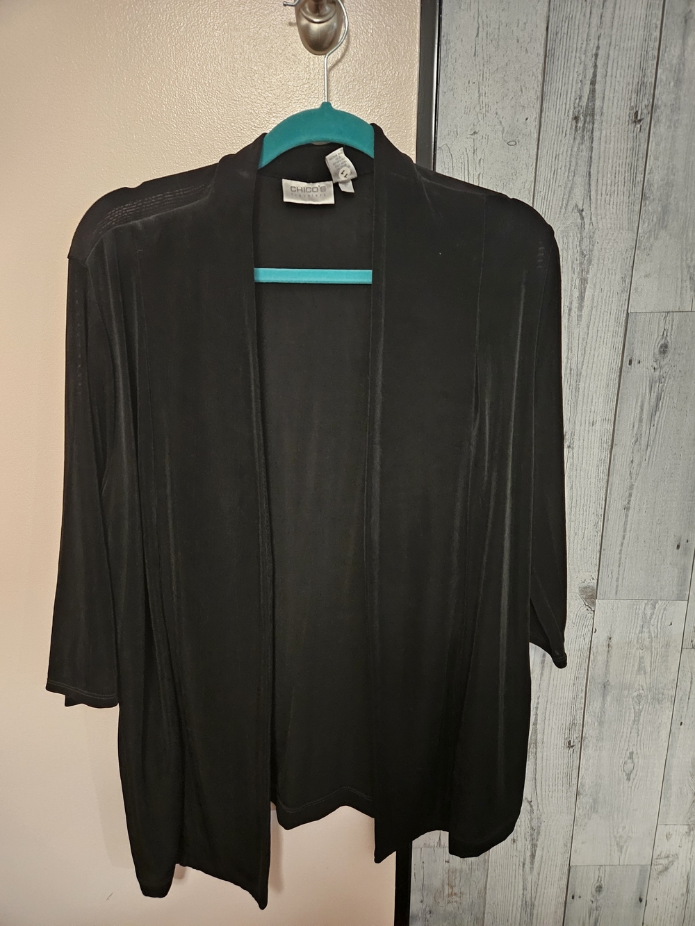 Chico's Black Open-Front Draped Knit Blazer